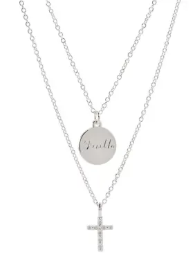 Duo Cross & Disk Inspirational Necklace Set, 16 In by Wonderly