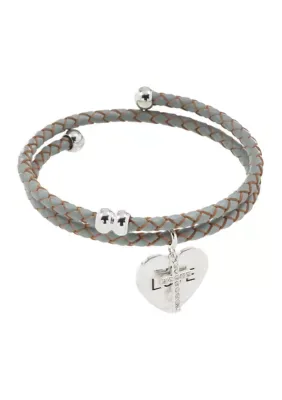 Silver-Plated Cubic Zirconia Love Leather Coil Wrap Bracelet, 8 In by Wonderly