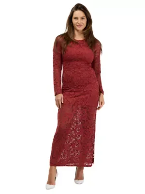Elevate Round Neck Long Sleeve Lace Maxi Dress by 24seven Comfort Apparel
