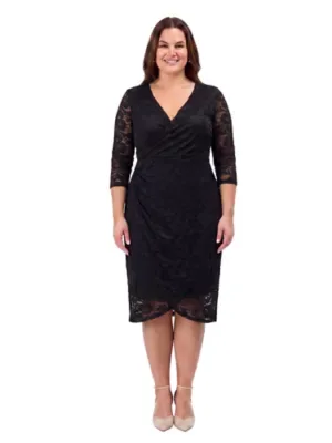 Elevate Lace Wrap Dress with Three-Quarter Sleeves by 24seven Comfort Apparel