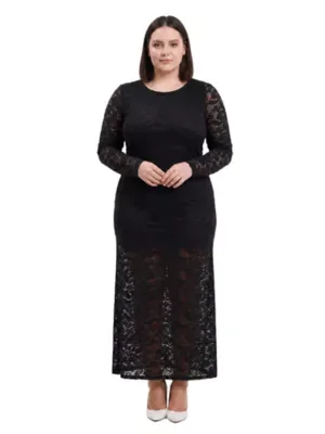 Elevate Round Neck Long Sleeve Lace Maxi Dress by 24seven Comfort Apparel