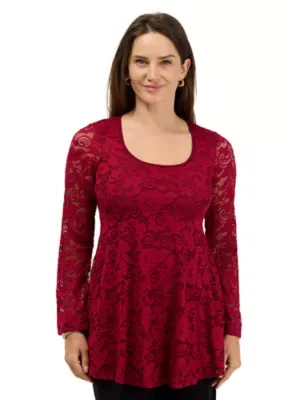 Elevate Lace Long Sleeve Scoop Neck Tunic Top