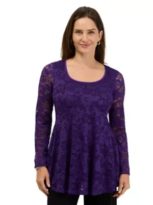Elevate Lace Long Sleeve Scoop Neck Tunic Top