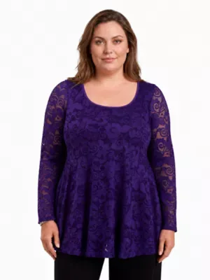 Elevate Lace Long Sleeve Scoop Neck Tunic Top by 24seven Comfort Apparel