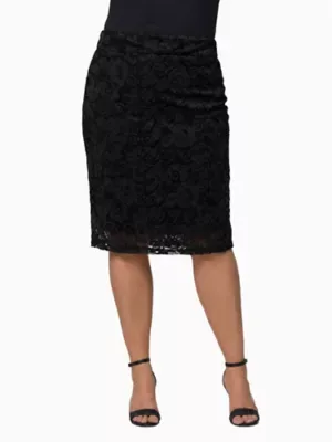Elevate Lace Elastic Waist and Knee Length Pencil Skirt by 24seven Comfort Apparel