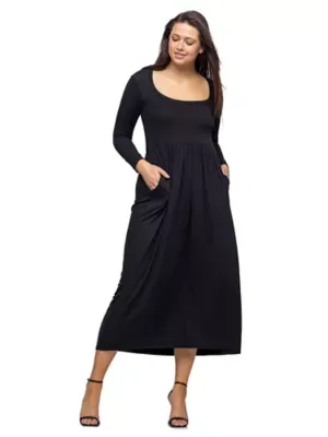 Essential Long Sleeve Square Neck Pleated Maxi Dress by 24seven Comfort Apparel