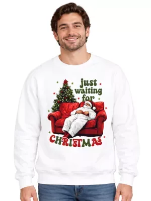 Just Waiting for Christmas Lazy Santa Couch Sweatshirt by Ornamentallyyou