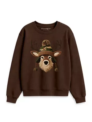 Deer Head Camo Hat Latch Hook Christmas Sweatshirt by Ornamentallyyou