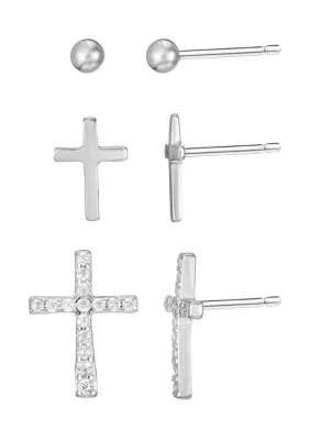 Sterling Silver Cross Trio Earring Set by Belk Sterling Silver