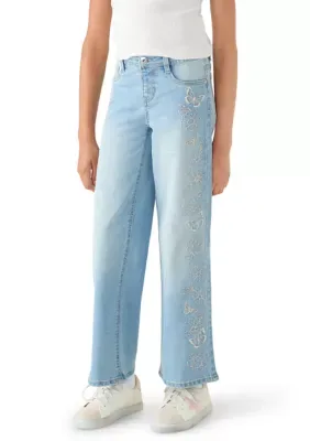 Butterfly Embroidered Wide Leg Jeans by Squeeze