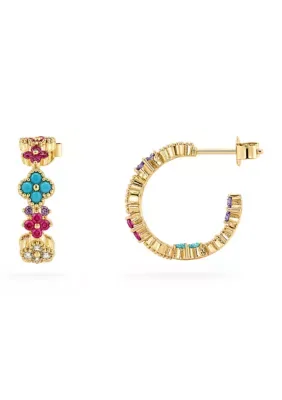 Plated Multi Cubic Zirconia & Gemstone Flower Hoop Earrings by Belk Silverworks