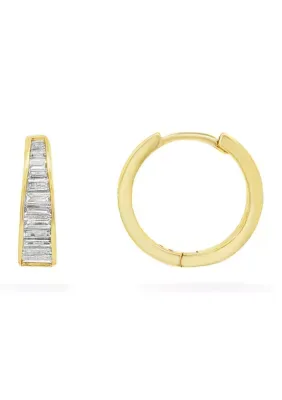 Fine Plated Baguette Cubic Zirconia Huggie Earrings