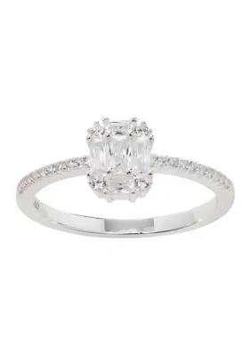 Sterling Silver Clear Cubic Zirconia Rectangle Solitaire Pav Band Ring by Belk Silverworks