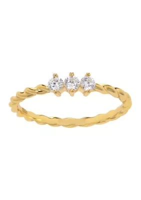 Over Silver Clear Cubic Zirconia Three Stone Rope Band Ring by Belk Silverworks