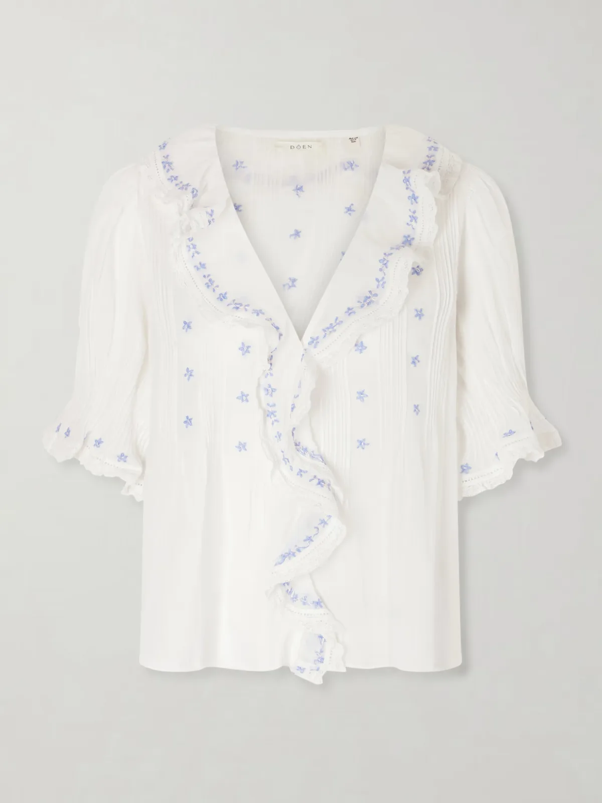 - Hettie Lace-trimmed Embroidered Organic Cotton-voile Blouse -