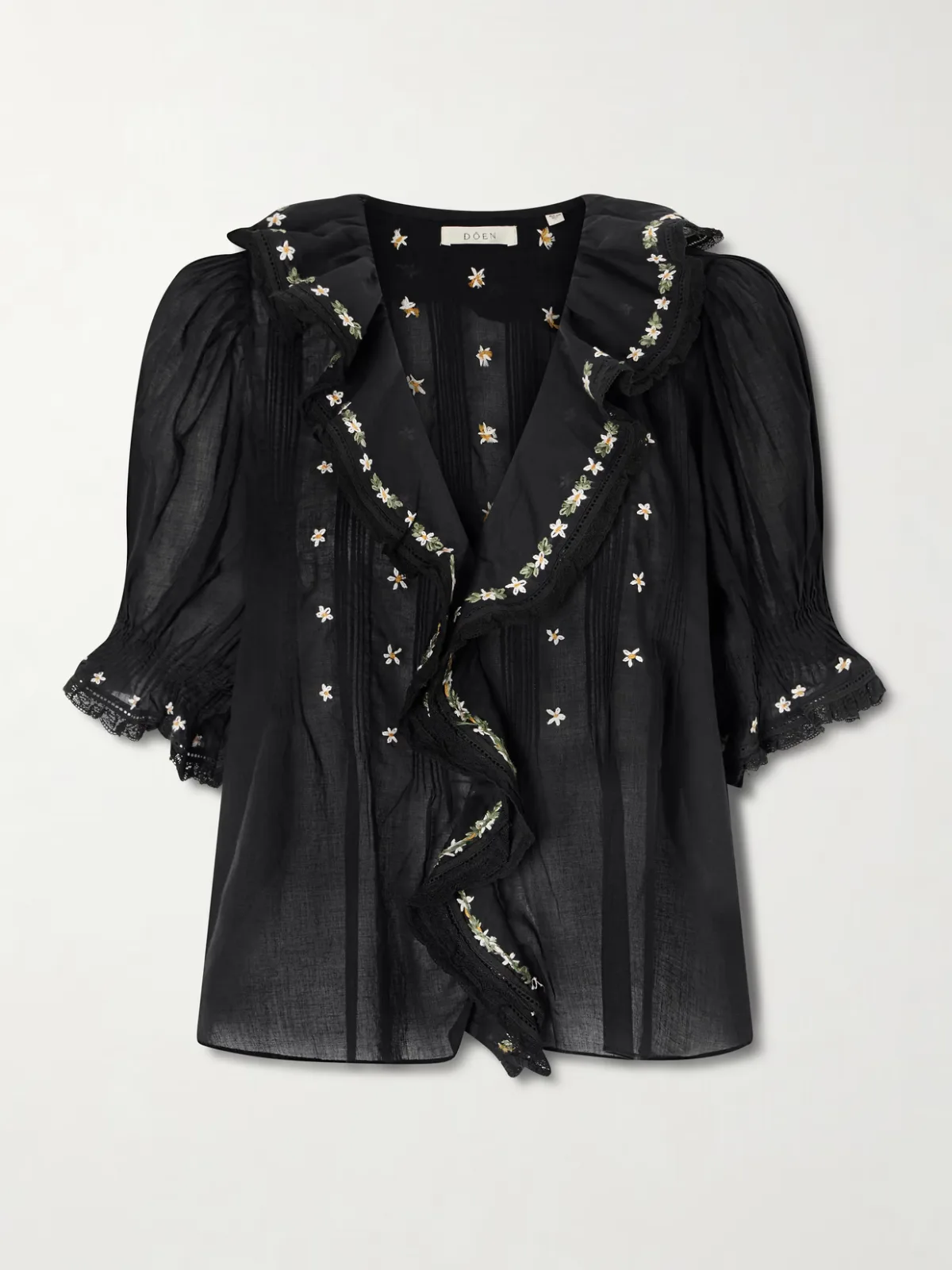 - Hettie Lace-trimmed Embroidered Organic Cotton-voile Blouse -
