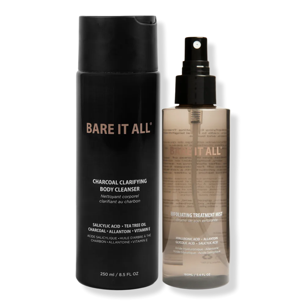 Charcoal Body Cleanser & Exfoliating Body Mist Duo by Bare It All
