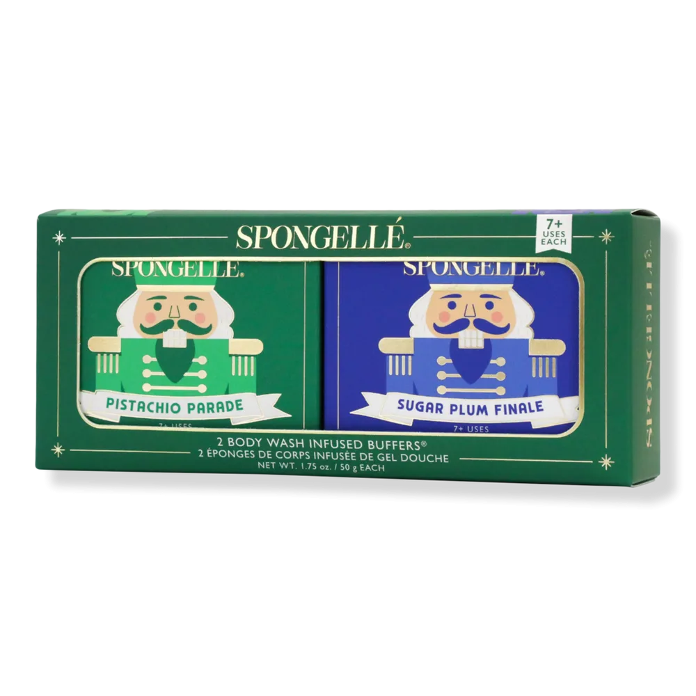 Pistachio Parade & Sugar Plum Finale Body Wash Infused Buffers by Spongelle