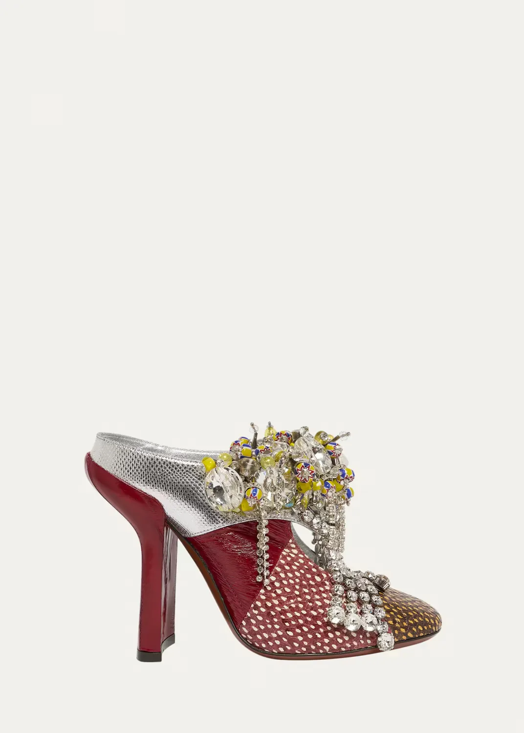 100mm Embellished Mixed Leather Mule Pumps by Dries Van Noten
