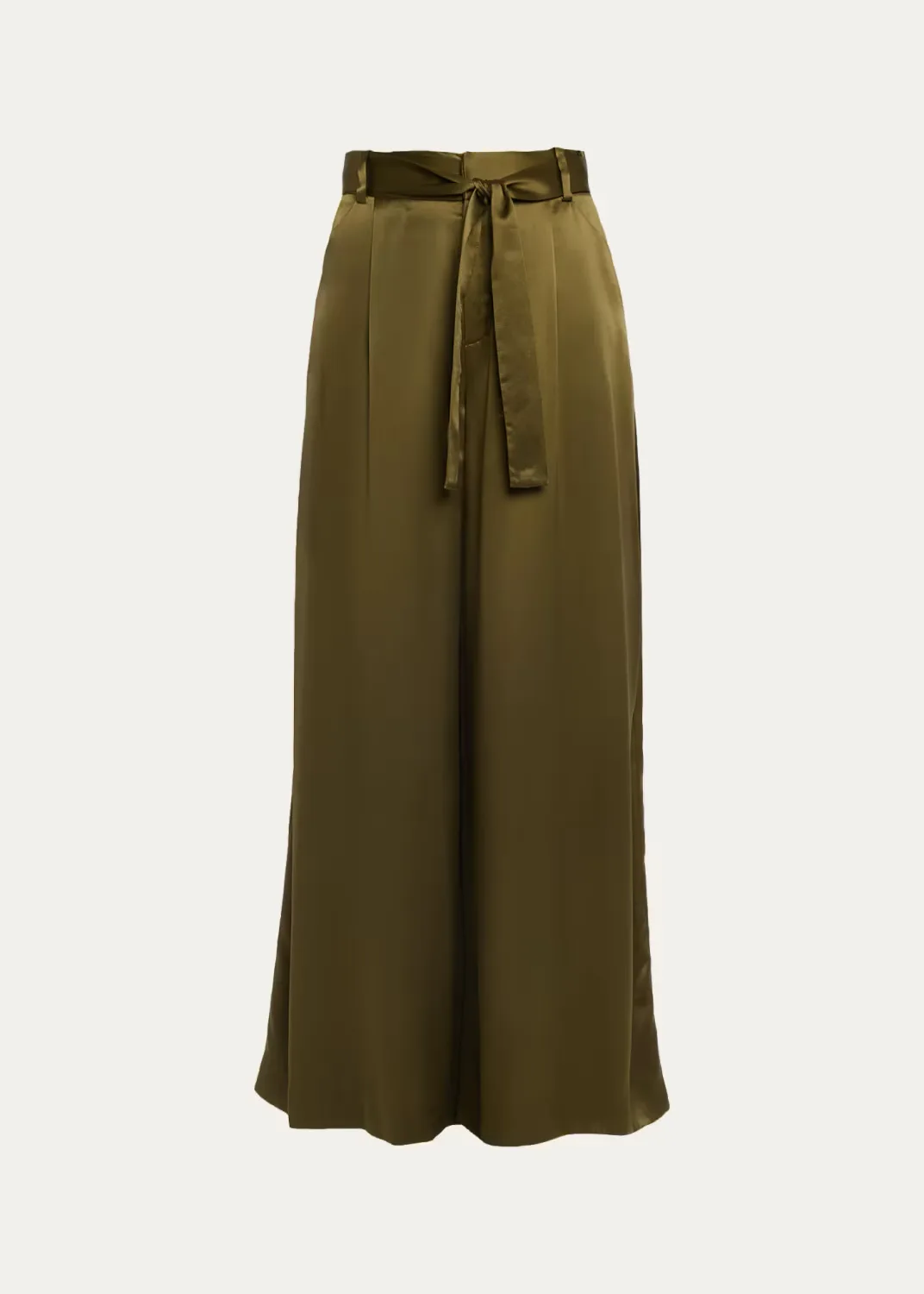 Liquid Silk Pleated Wide-Leg Trousers with Belt by Aisling Camps