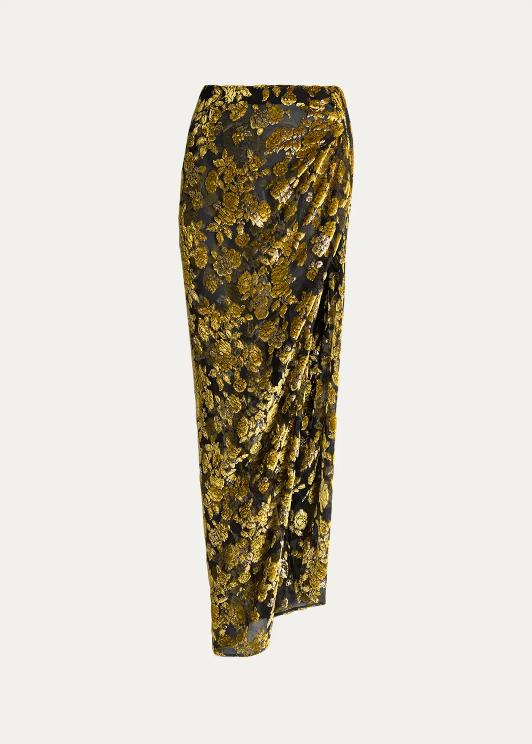 Floral Velvet Jacquard Draped Slit Maxi Skirt by Balmain