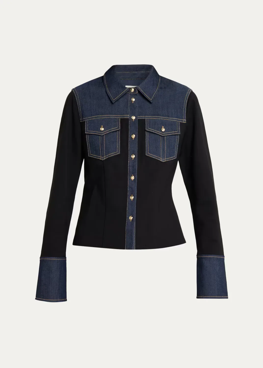 Aliza Ponte & Denim Long-Sleeve Top by Cinq  Sept
