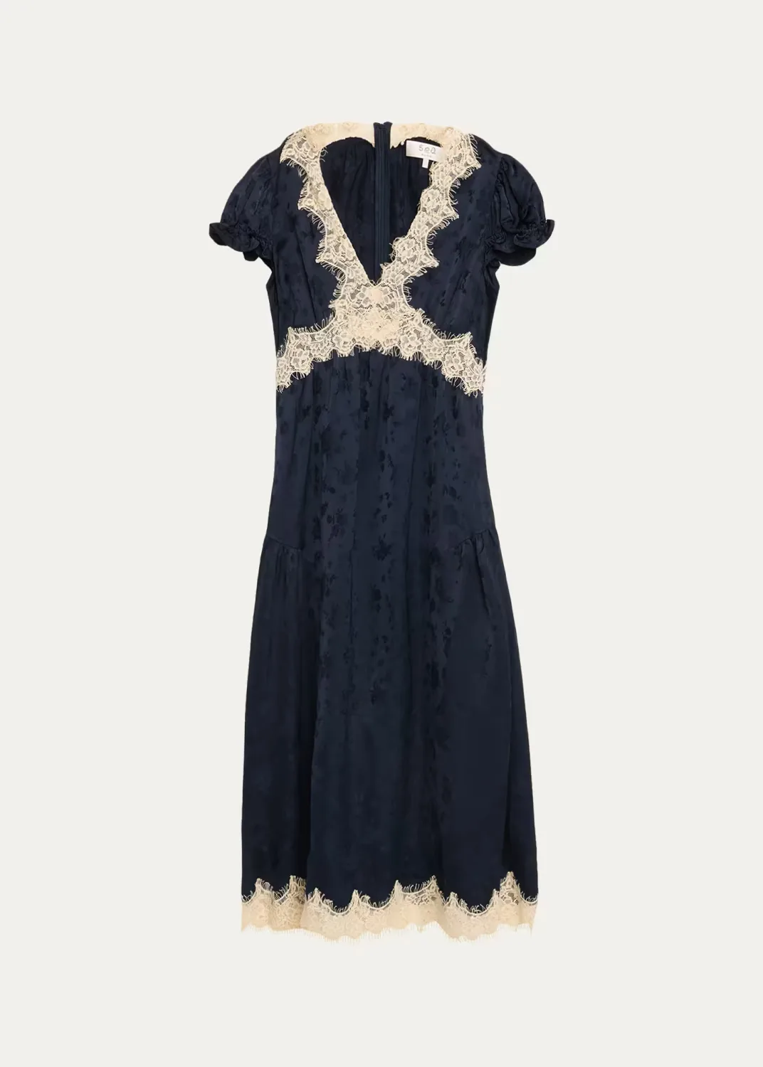 Shay Floral Jacquard Lace-Trim Midi Dress by Sea