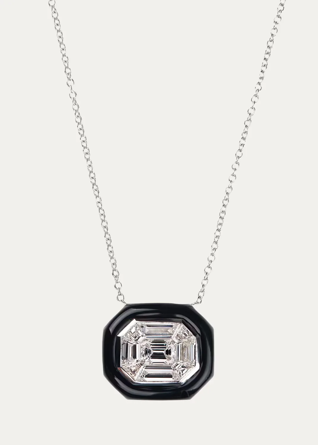 18k White Gold Oui Diamond & Enamel Necklace by Nikos Koulis