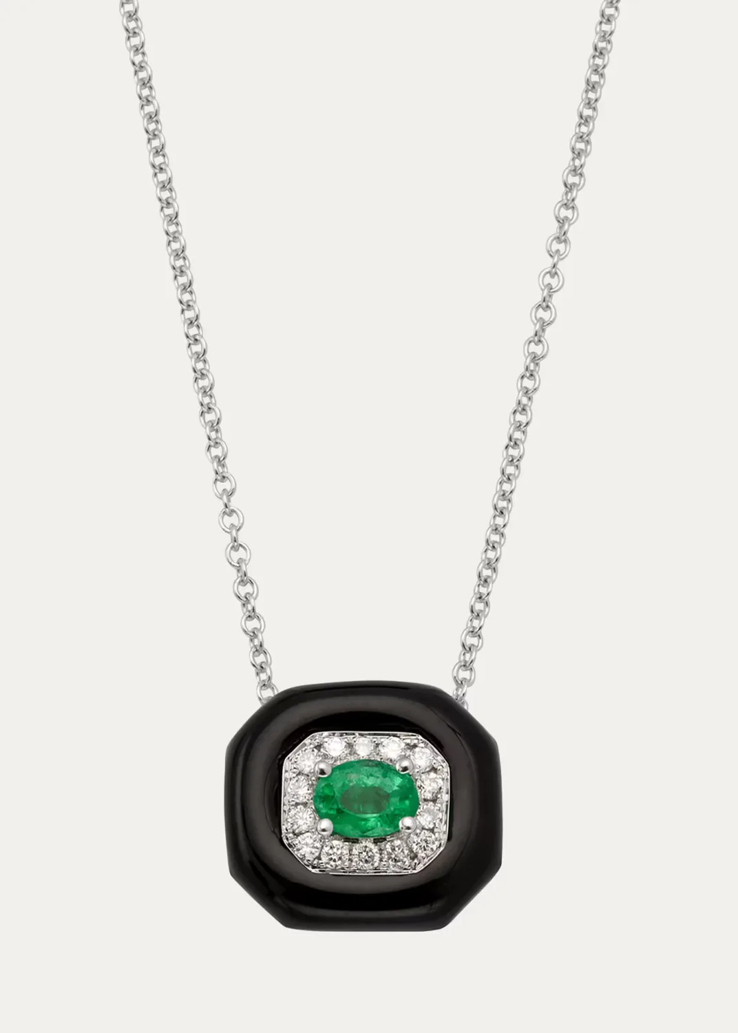 18k White Gold Oui Diamond & Emerald Pendant by Nikos Koulis