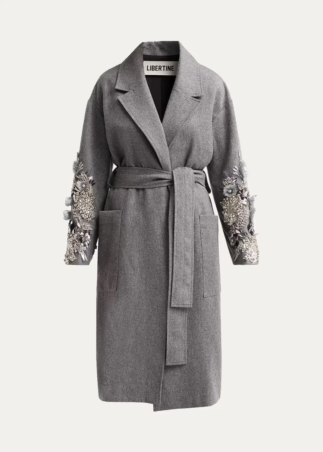 Frosted Flowers Embellished Wool-Cashmere Wrap Coat by Libertine