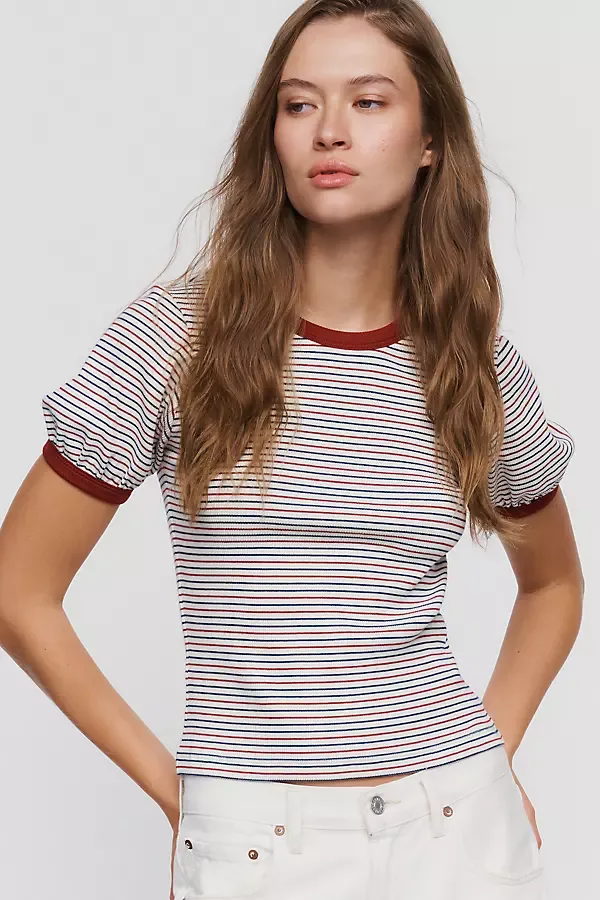 Cotton Blend Rib Stripe Crewneck Tee by rag & bone