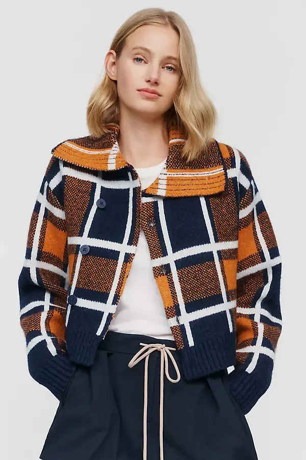 Carmen Wool Blend Plaid Cardigan Jacket by ALIGNE