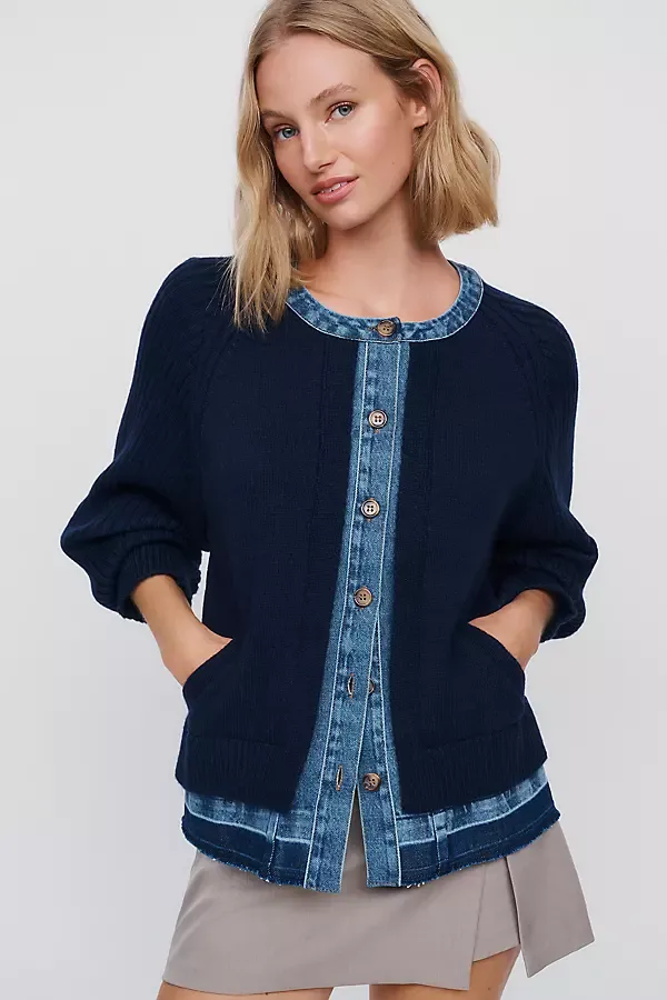 Denim & Knit Contrast Cardigan by Maeve
