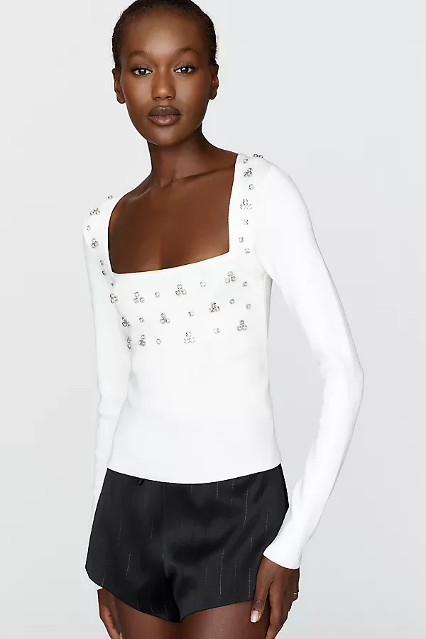 Maeve Embellished Square Neck Sweater by Anthropologie