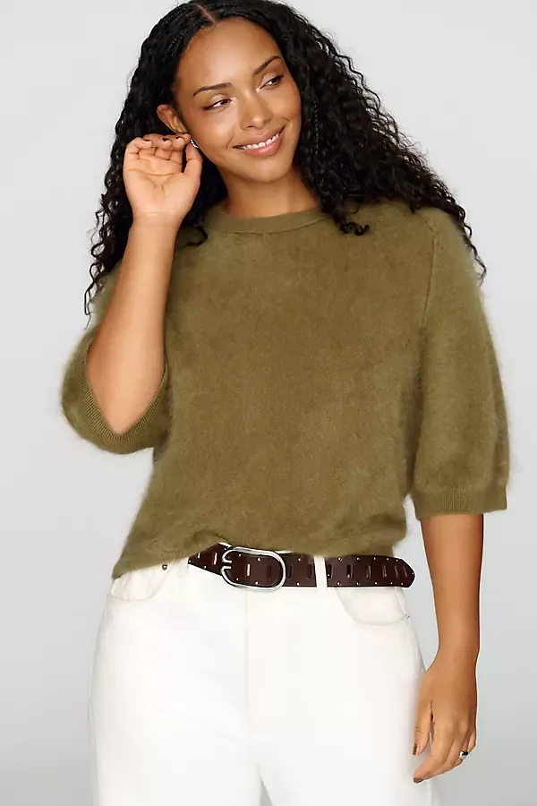 Kaia 100% Brushed Cashmere Short Sleeve Sweater by Pilcro