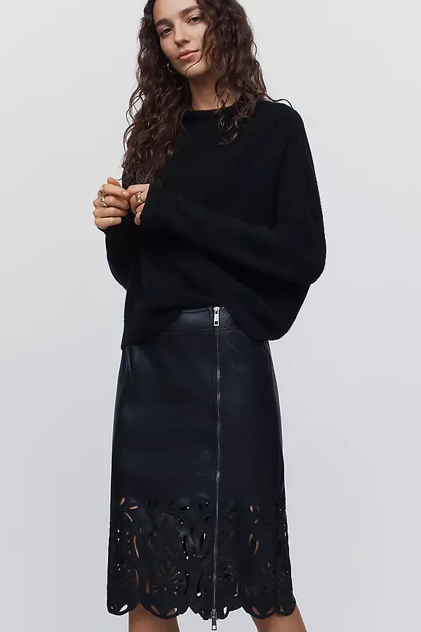 Faux Leather Cutwork Midi Skirt by Pilcro