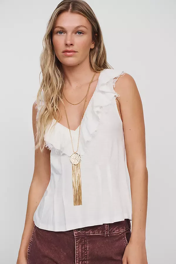 Cotton Blend V-Neck Ruffle Tank Top by Pilcro