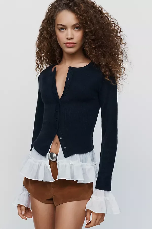 Twofer Ruffle Cardigan Top by Anthropologie