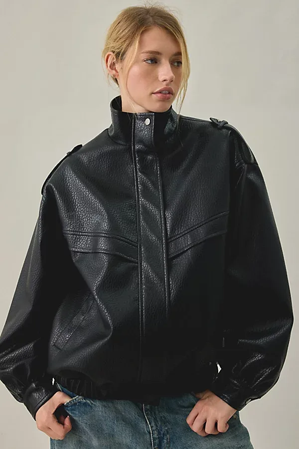 Narelle Oversized Faux Leather Bomber Jacket by Azalea Wang
