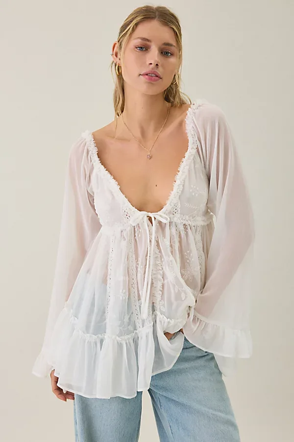 Belle Ruffle Chiffon Long Sleeve Tunic Top by Kimchi Blue
