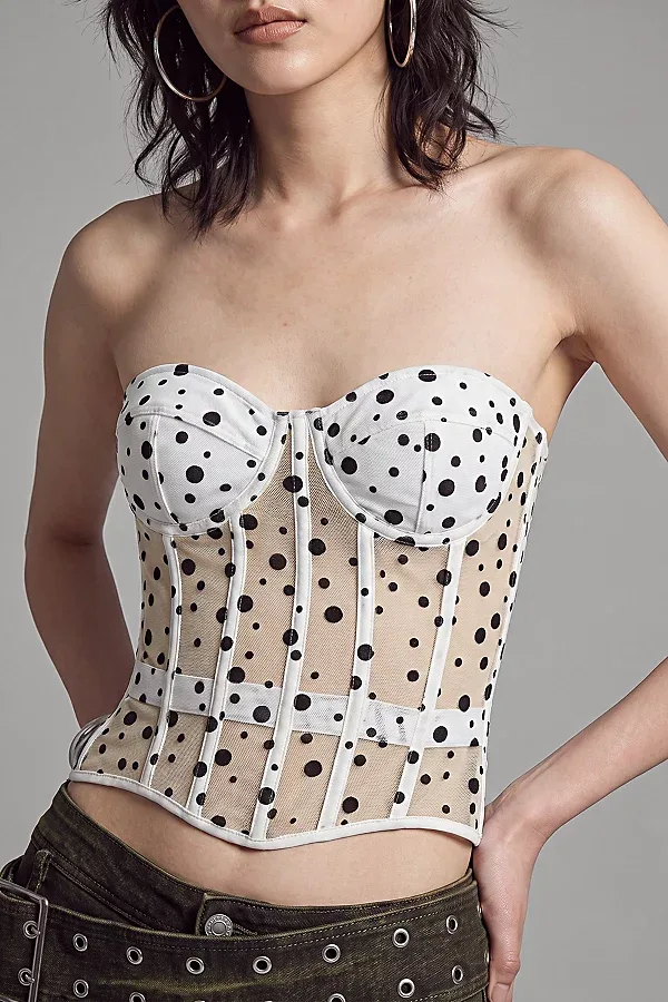 Polka Dot Sheer Mesh Corset Top by Slate Pink