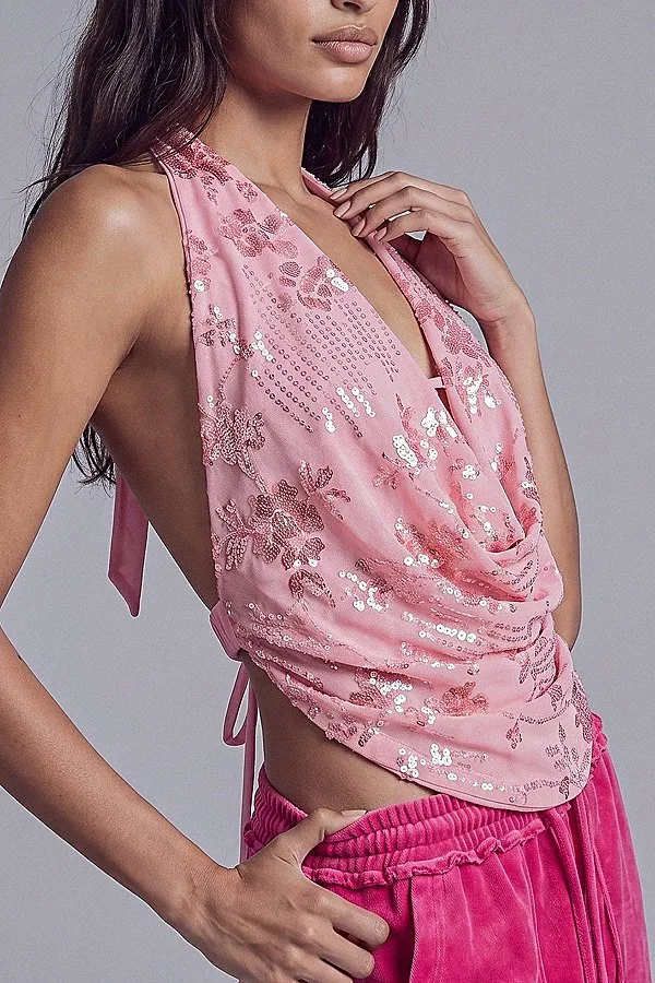 Sequined Halter Top by Slate Pink