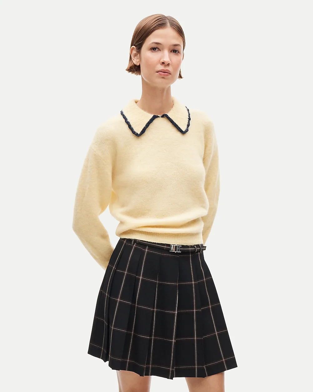 Pleated Prep Skirt in Windowpane Gramercy Suiting by J.Crew