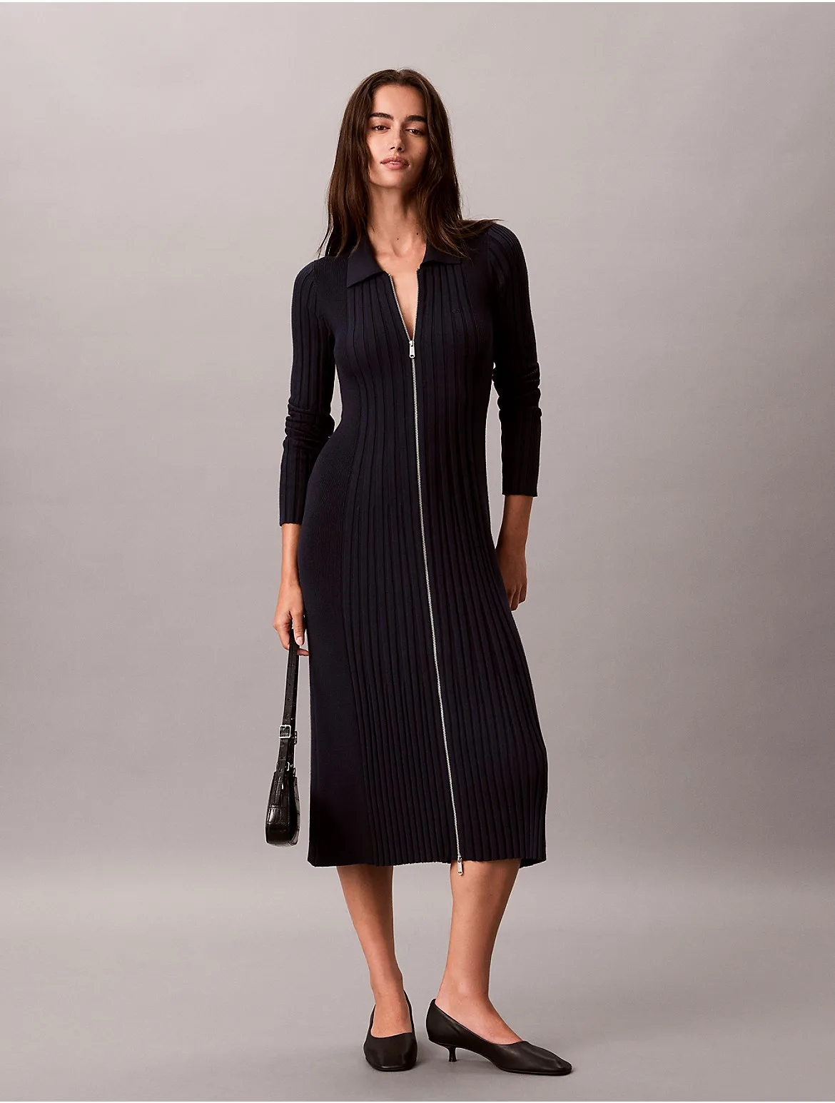 Ribbed Full Zip Polo Dress by Calvin Klein