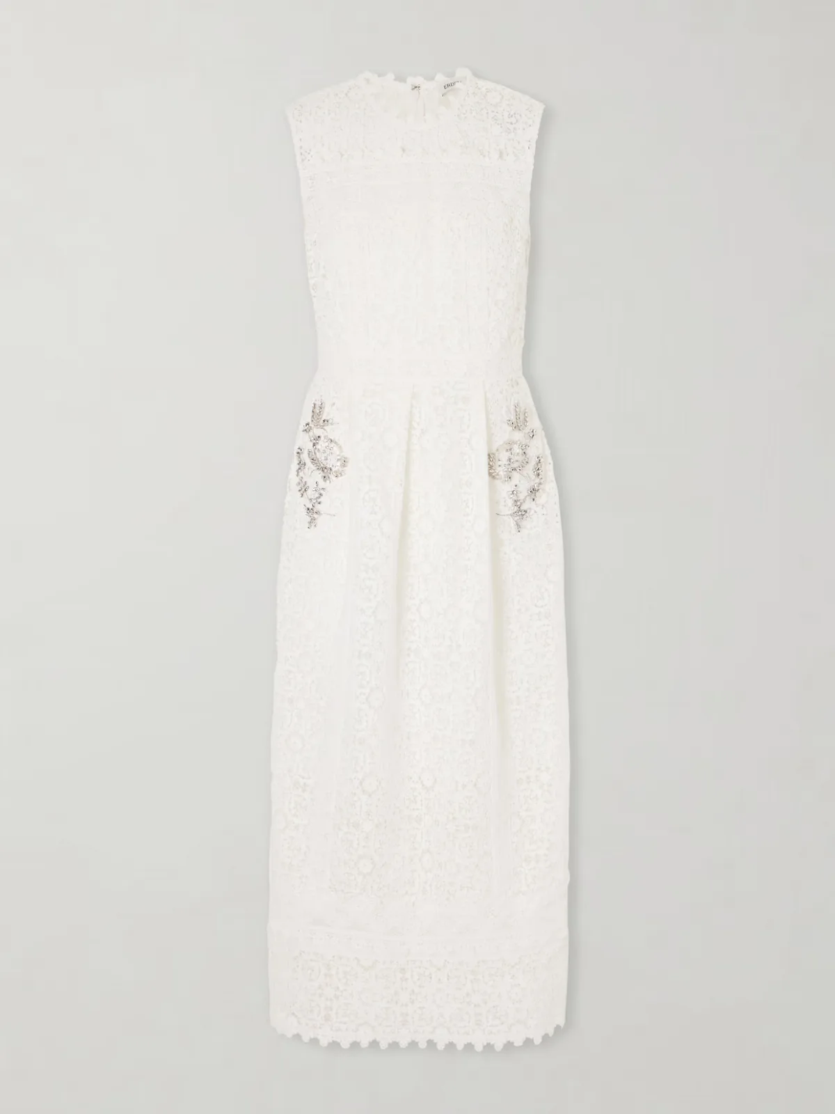 - Crystal-embellished Cotton-guipure Lace Midi Dress -