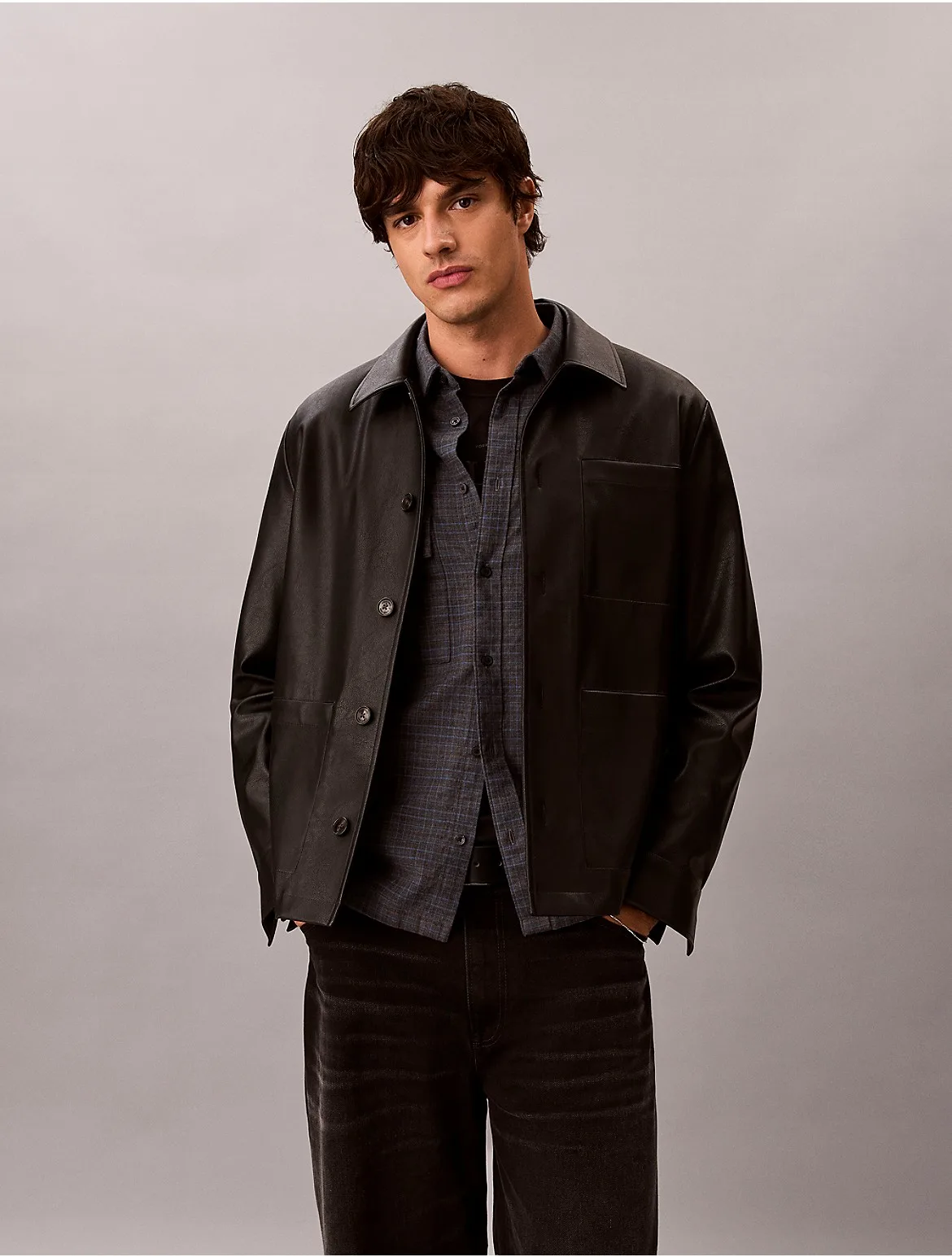 Faux Leather Chore Jacket by Calvin Klein