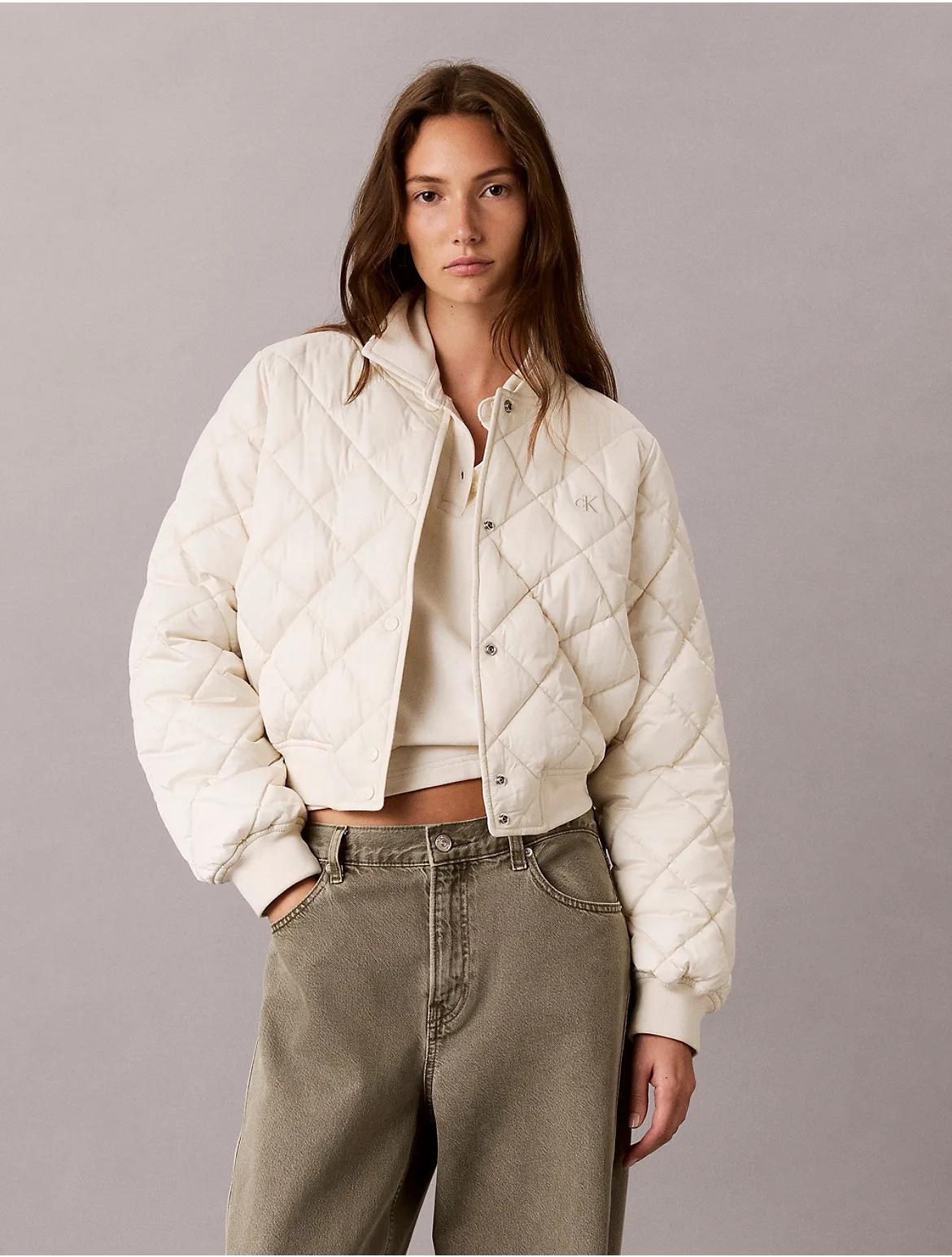 Quilted Satin Bomber Jacket by Calvin Klein