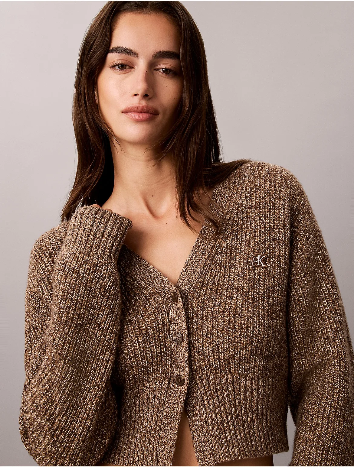 Wool Blend Mouline Cardigan by Calvin Klein
