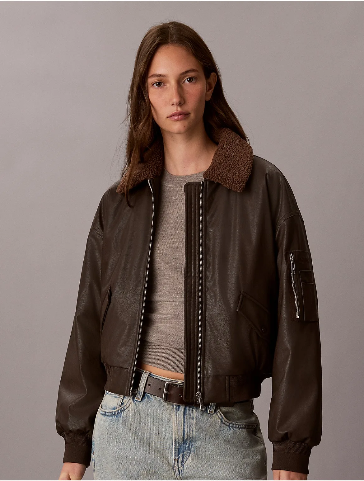 Sherpa Collar Padded Bomber Jacket by Calvin Klein