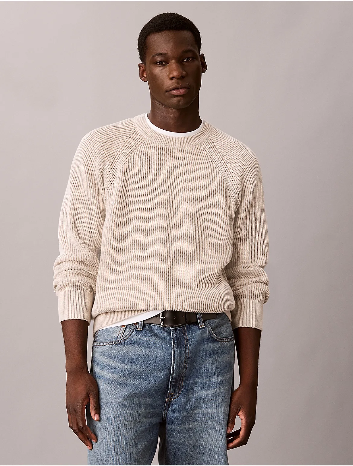 Textured Cotton Rib Sweater by Calvin Klein